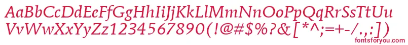 ItcMendozaRomanLtBookItalic Font – Red Fonts on White Background