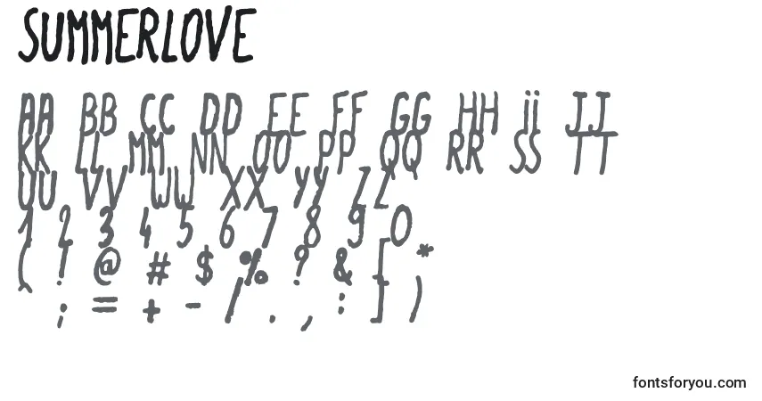 A fonte Summerlove (61405) – alfabeto, números, caracteres especiais