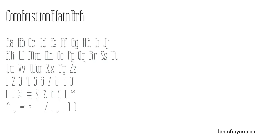 Шрифт CombustionPlainBrk – алфавит, цифры, специальные символы