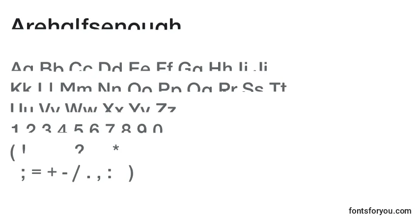 Шрифт Arehalfsenough – алфавит, цифры, специальные символы