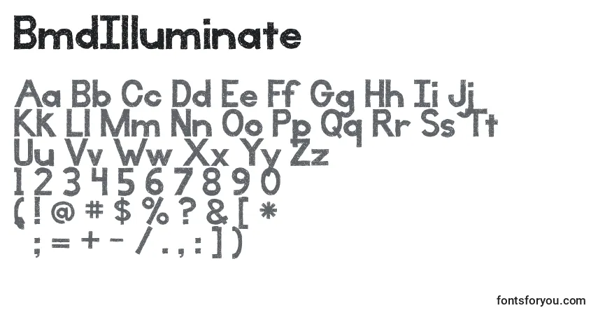 Czcionka BmdIlluminate – alfabet, cyfry, specjalne znaki