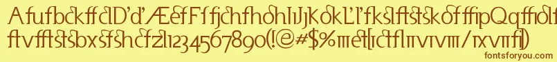 フォントUseneta – 茶色の文字が黄色の背景にあります。