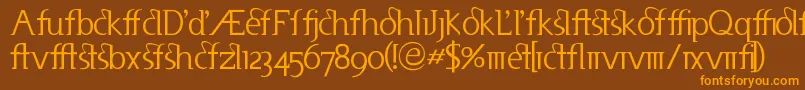 フォントUseneta – オレンジ色の文字が茶色の背景にあります。