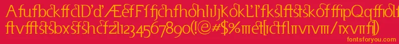 Useneta-fontti – oranssit fontit punaisella taustalla