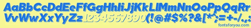 フォントTabarraShadowItalicFfp – 青い文字が黄色の背景にあります。