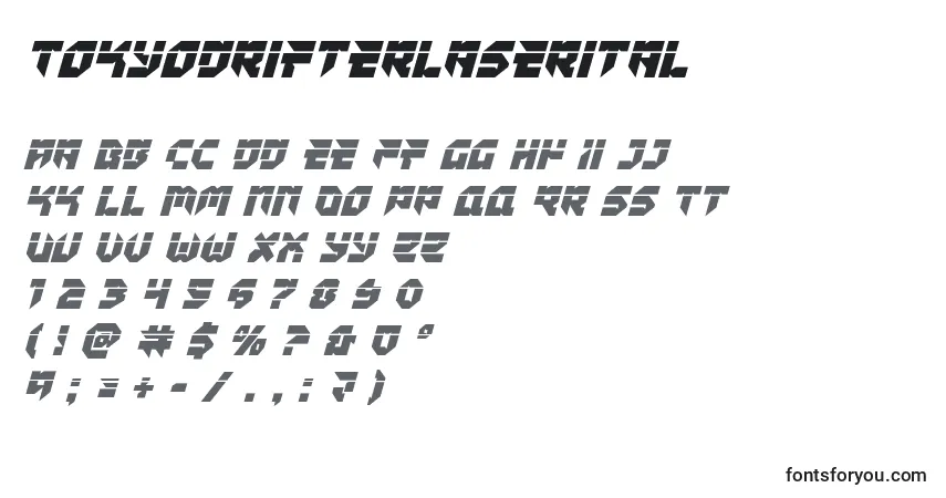 Czcionka Tokyodrifterlaserital – alfabet, cyfry, specjalne znaki