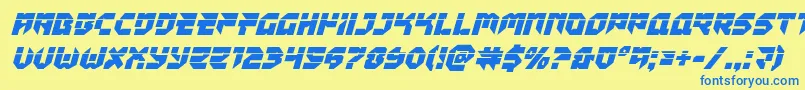 Czcionka Tokyodrifterlaserital – niebieskie czcionki na żółtym tle