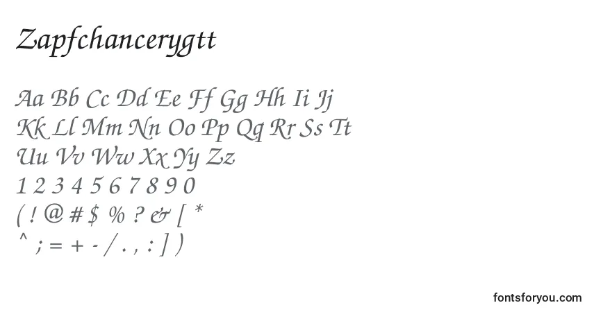A fonte Zapfchancerygtt – alfabeto, números, caracteres especiais