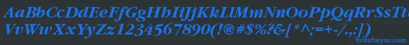 Vaniel3BoldItalic-fontti – siniset fontit mustalla taustalla