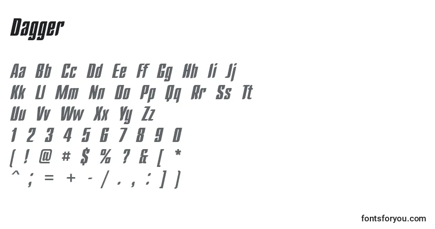 Schriftart Dagger – Alphabet, Zahlen, spezielle Symbole