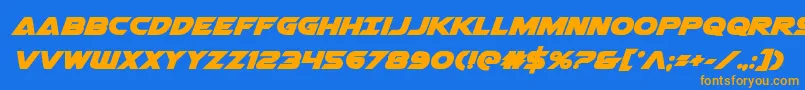 フォントAirstrikebold – オレンジ色の文字が青い背景にあります。