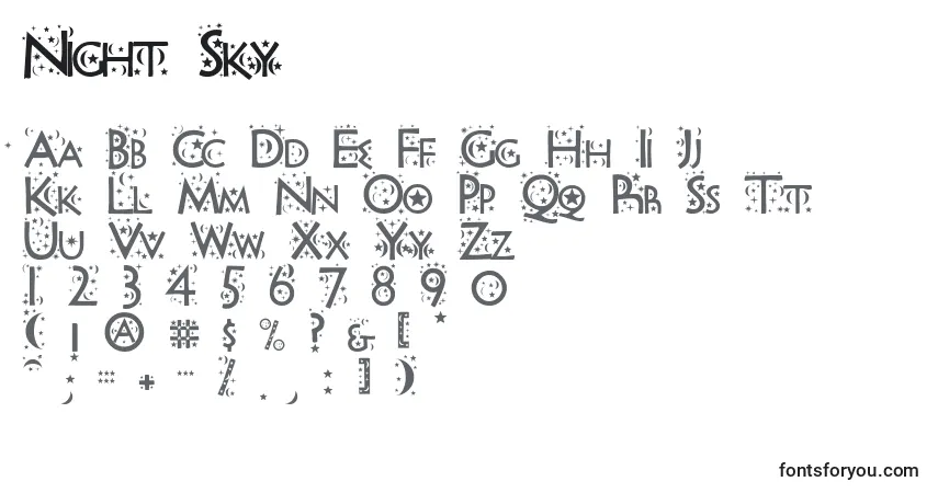 A fonte Night Sky – alfabeto, números, caracteres especiais