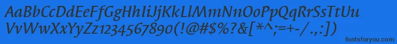 Fonte SyndorMdOsItcTtMediumita – fontes pretas em um fundo azul