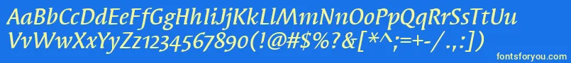 SyndorMdOsItcTtMediumita Font – Yellow Fonts on Blue Background