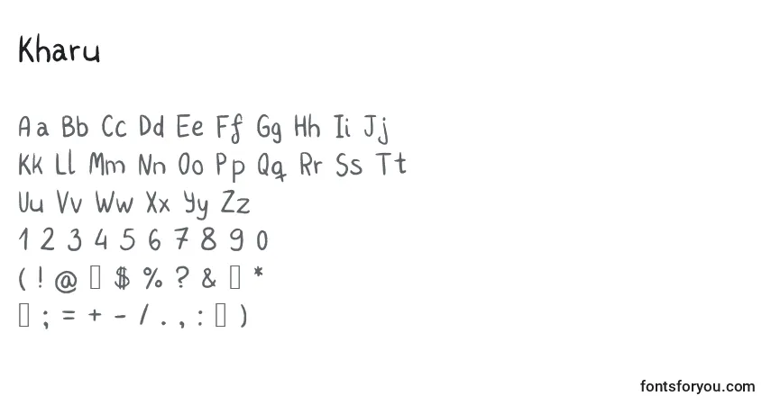 Schriftart Kharu – Alphabet, Zahlen, spezielle Symbole