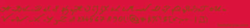 JacekZiebaJasinskiBoldItalic-Schriftart – Braune Schriften auf rotem Hintergrund