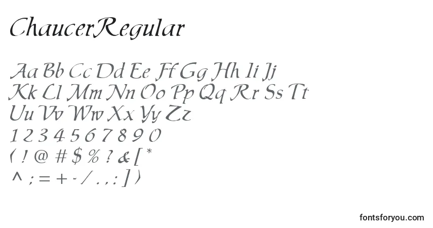 A fonte ChaucerRegular – alfabeto, números, caracteres especiais
