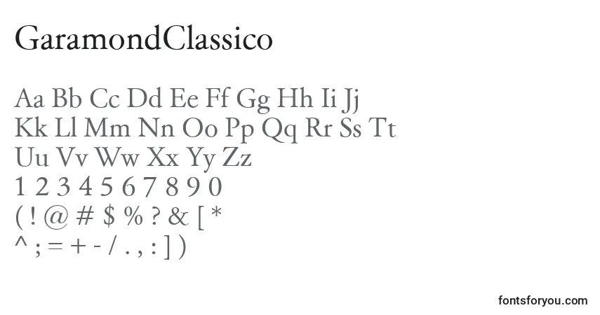 Czcionka GaramondClassico – alfabet, cyfry, specjalne znaki