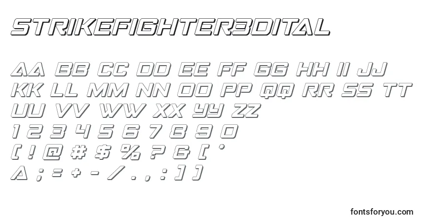 A fonte Strikefighter3Dital – alfabeto, números, caracteres especiais