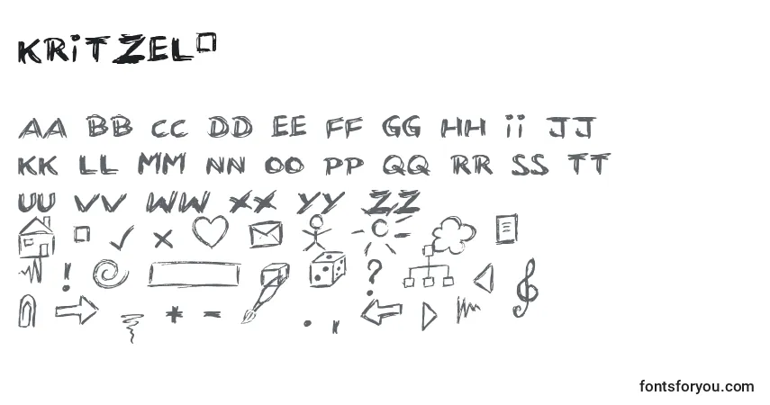 Czcionka Kritzel2 – alfabet, cyfry, specjalne znaki