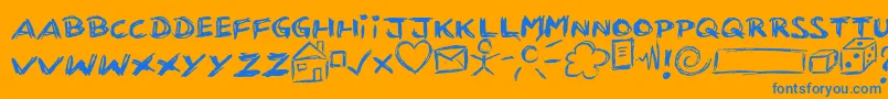 Kritzel2-Schriftart – Blaue Schriften auf orangefarbenem Hintergrund