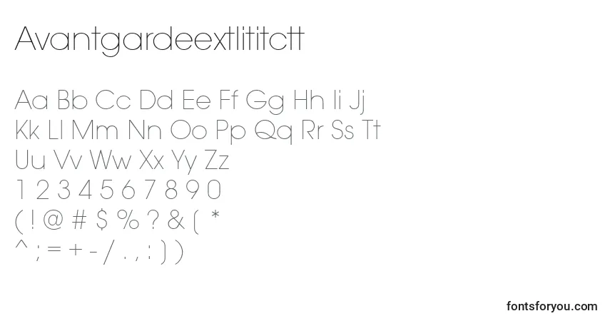 Шрифт Avantgardeextlititctt – алфавит, цифры, специальные символы