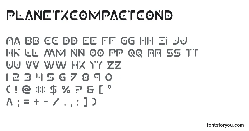 Шрифт Planetxcompactcond – алфавит, цифры, специальные символы