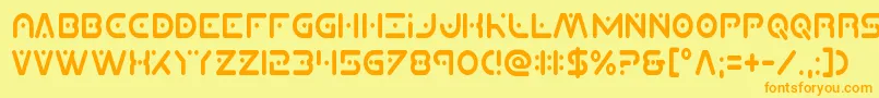Planetxcompactcond-Schriftart – Orangefarbene Schriften auf gelbem Hintergrund