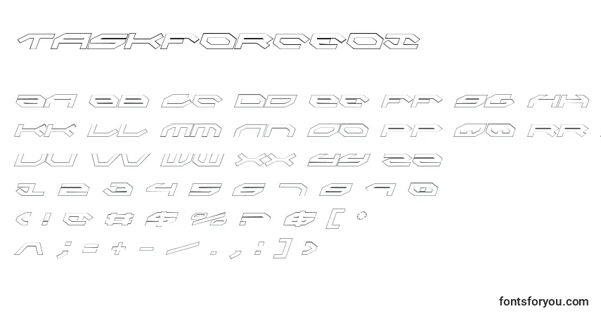 Czcionka Taskforceoi – alfabet, cyfry, specjalne znaki