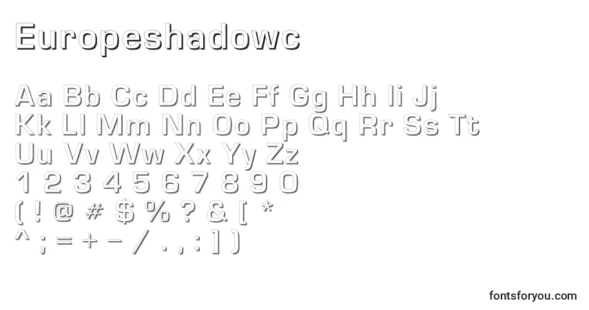 Czcionka Europeshadowc – alfabet, cyfry, specjalne znaki