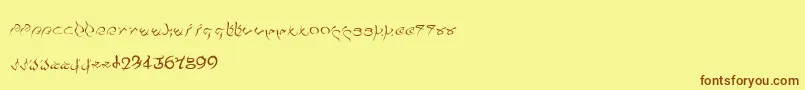 フォントPulsian – 茶色の文字が黄色の背景にあります。