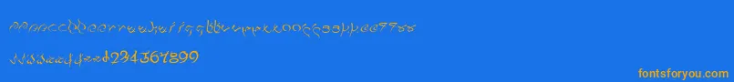 フォントPulsian – オレンジ色の文字が青い背景にあります。