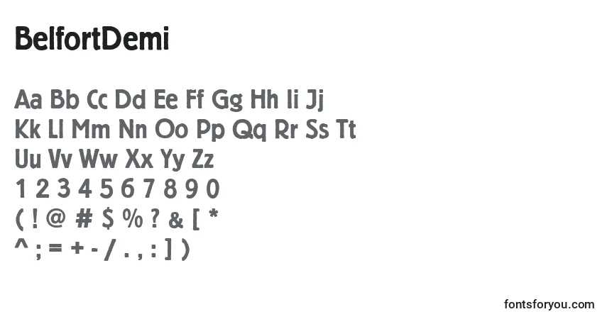 A fonte BelfortDemi – alfabeto, números, caracteres especiais