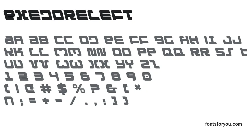 A fonte Exedoreleft – alfabeto, números, caracteres especiais