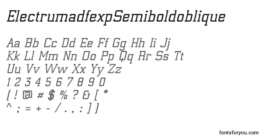 A fonte ElectrumadfexpSemiboldoblique – alfabeto, números, caracteres especiais