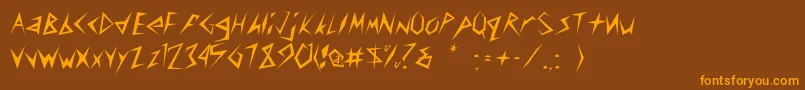 Munsyfont-Schriftart – Orangefarbene Schriften auf braunem Hintergrund