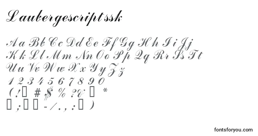 Czcionka Laubergescriptssk – alfabet, cyfry, specjalne znaki