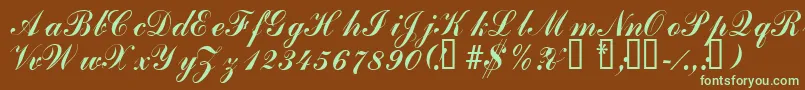 フォントLaubergescriptssk – 緑色の文字が茶色の背景にあります。