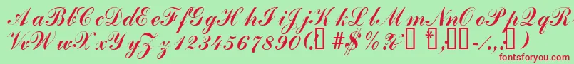 フォントLaubergescriptssk – 赤い文字の緑の背景