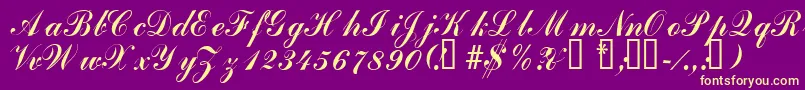 Laubergescriptssk-Schriftart – Gelbe Schriften auf violettem Hintergrund