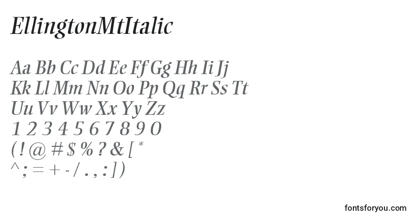 Schriftart EllingtonMtItalic – Alphabet, Zahlen, spezielle Symbole