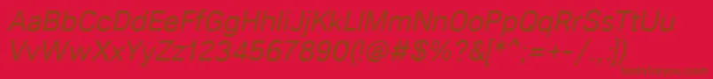 Lunchtype21RegularItalic-Schriftart – Braune Schriften auf rotem Hintergrund