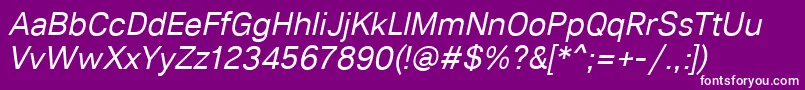 Fonte Lunchtype21RegularItalic – fontes brancas em um fundo violeta