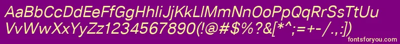 Więcej informacji o czcionce Lunchtype21RegularItalic Czcionka Lunchtype21RegularItalic – żółte czcionki na fioletowym tle