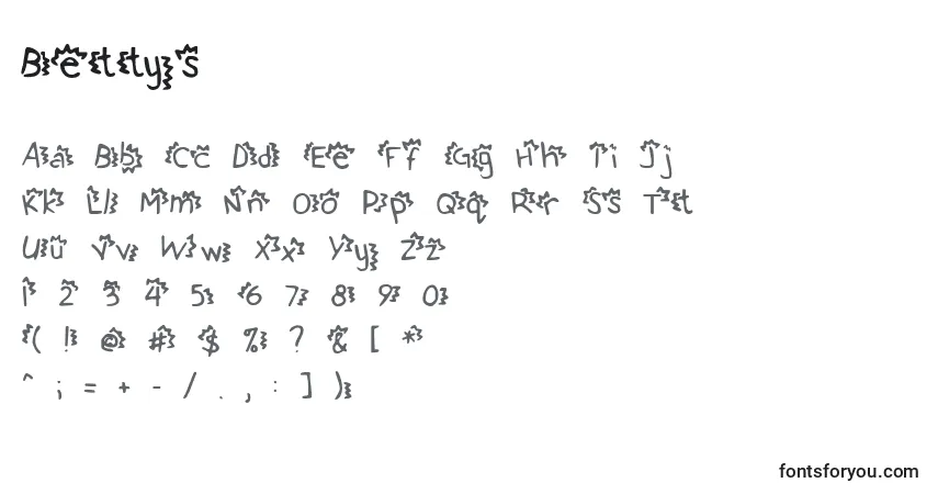 Czcionka Bettys – alfabet, cyfry, specjalne znaki