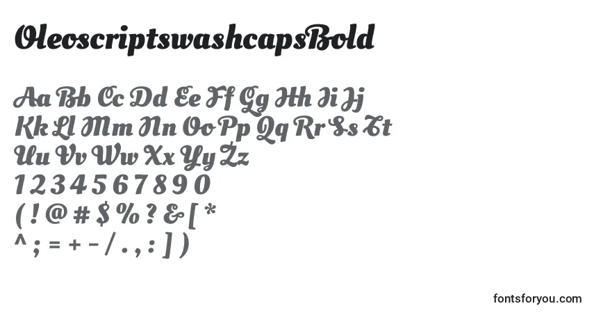A fonte OleoscriptswashcapsBold – alfabeto, números, caracteres especiais