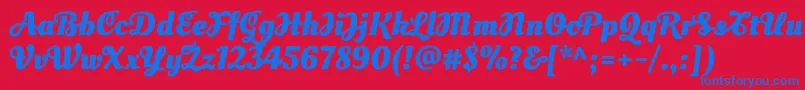 Czcionka OleoscriptswashcapsBold – niebieskie czcionki na czerwonym tle