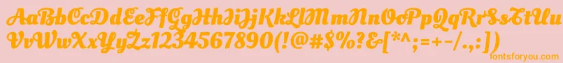 フォントOleoscriptswashcapsBold – オレンジの文字がピンクの背景にあります。