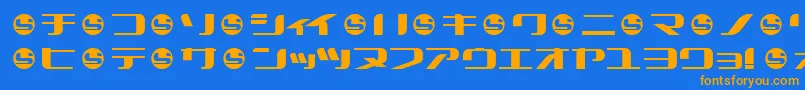 フォントSummercampka – オレンジ色の文字が青い背景にあります。