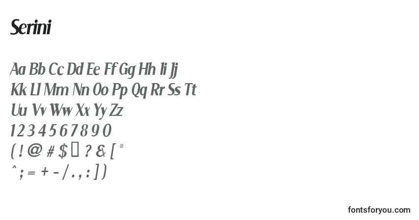 Шрифт Serini – алфавит, цифры, специальные символы
